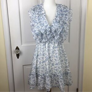 Storia Floral Sleeveless Ruffle Trim Mini Dress Tiered Feminine